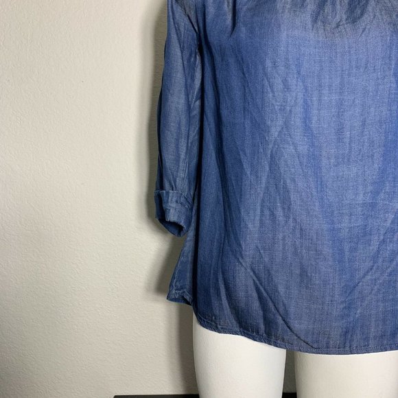RD Style Blue Chambray Off Shoulder Blouse Medium - Picture 2 of 7